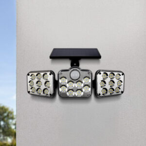Reflector solar LED 4W IP65 3 luces ON/OFF con sensor y control remoto Negro - Luz fría <b>147419</b>